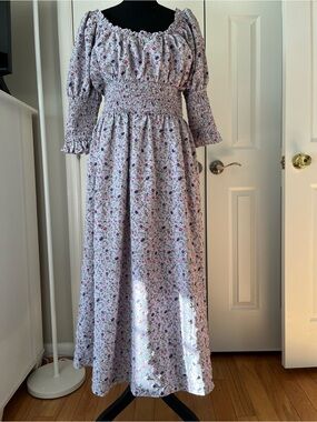 Hyacinth House Floral Smocked Midi Dress | Puff Sleeve | Cottagecore | Sz S EUC